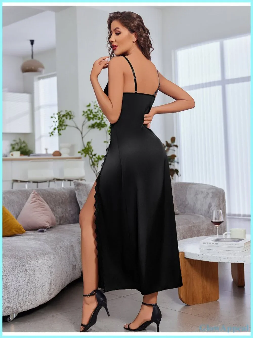 Satin Babydoll Chemise Lingerie, V-Neck Nightgown, Side Split